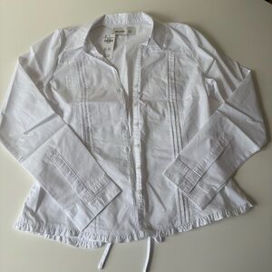 Hollister White Button-Up Shirt with Pintuck Detail